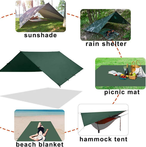 KALINCO Waterproof Camping Tarp Tent Hammock Rain Fly, 10X10FT/10X15FT, Lightweight Tarp for Camping