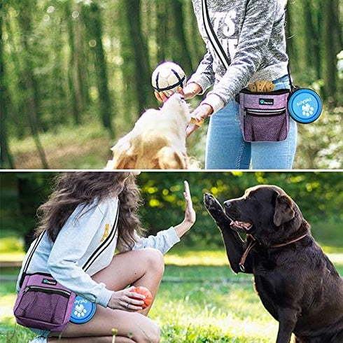 PetAmi Dog Treat Pouch - Training Bag Holder for Kibbles, Toys, and Poop Bags (Purple) - 3 Ways to Wear