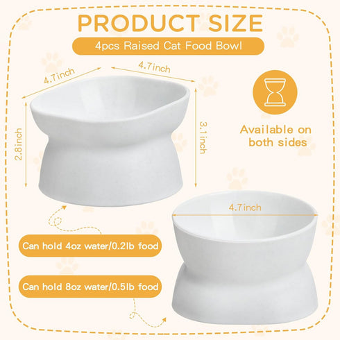 4 Pieces Plastic Tilted Elevated Cat Bowls White Raised Cat Food Bowls Cat Water Bowl Cat Dish Cat Elevated Feeding Bowl for Flat Faced Cats Kitten Kitty Pets Supplies