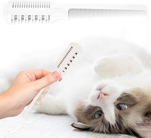 Pet Hair Trimmer Comb, Pet Hair Cutting Comb, Pet Split End Trimmer, Pet Hair Cutting Tools, Grooming Razor Thinning Dog Cat Floating Hair Remover with 5 Blades