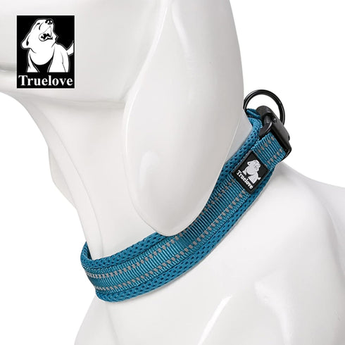 Truelove Dog Collar, Reflective Premium Duraflex Buckle, High Grade Nylon Webbing, No Choke, Blue, M
