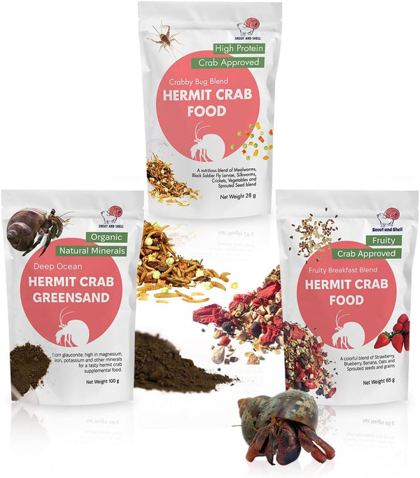 Snout and Shell Hermit Crab Food Bundle Fruity Breakfast Blend, Crabby Bug