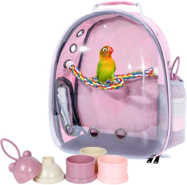 Pink Bird Backpack Carrier - Airline-Approved Pet Bubble Carrier for Birds, Ventilate Transparent Space Capsule