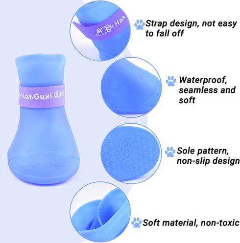 Puppy Dogs Candy Colors Anti-Slip Waterproof Rubber Rain Shoes, Boots Paws Cover (Blue, Large)