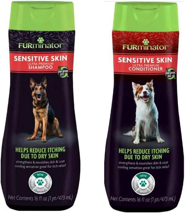 Furminator Deshedding Ultra Premium Shampoo & Conditioner Bundle for Sensitive Skin. 16oz.