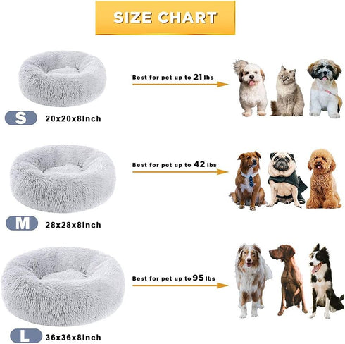 Dog Bed, Calming Dog Beds for Small Medium Large Dogs, Round Donut Washable Bed, Anti-Slip Faux Fur Fluffy Donut