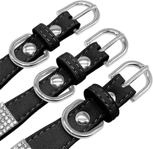 Microfiber Pet Dog Collar Leashes Set, Reflective Dog Collar, Double-Layer Soft Leather for Small Medium Dogs