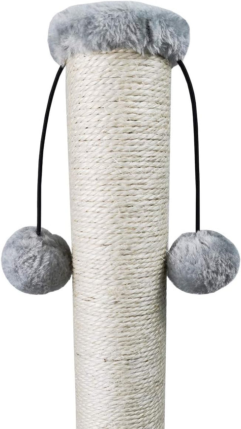 Dimaka 29'' Cat Scratching Post - Natural Sisal Rope Scratcher Post with 4 Dangling Toy Balls for Large Cats (Grey)