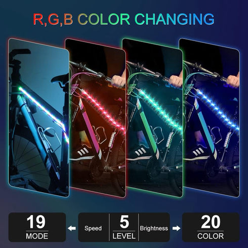 Bike Lights LED Bicycle Frame Light for Night Riding,Waterproof Strip Light Battery Powered with RGB Color, Bright