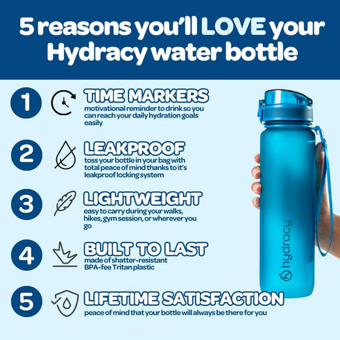 Hydracy Water Bottle with Time Marker - Large BPA Free Leak Proof Gym Bottle with Fruit Infuser for Fitness