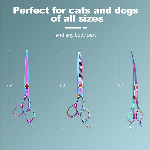 7 Inch 5-in-1 Set, GLADOG Professional Dog Grooming Scissors Kit, Titanium Coated Pet Grooming Shears Heavy Duty