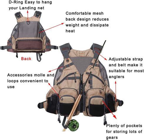 Kylebooker Adjustable Fly Fishing Vest Pack for Men and Women