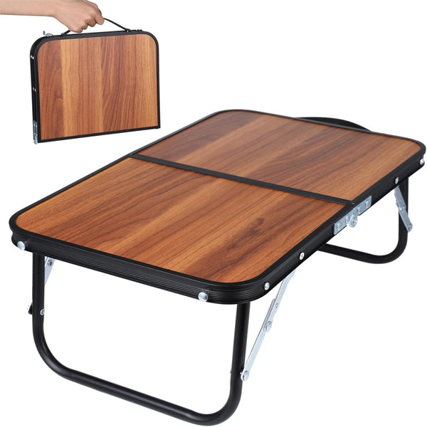 CNDRIA Small Camping Table, Compact Walnut Wood Folding Side Low Table for Camp,