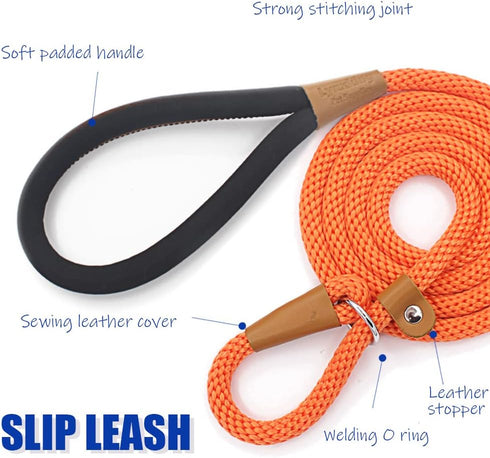 Lynxking Dog Training Leash Slip Lead - Strong Heavy Duty Braided No Pull, 5, 6, 8 FT