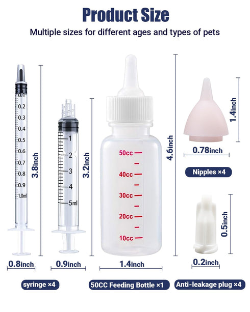 HAOYUSTORE 4 Nipples,1 Pet Feeding Kit, Kitten Bottle Feeding Kit, Newborn Kitten Supplies, for Feeding Newborn