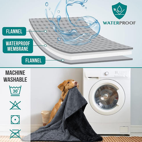 PetAmi Waterproof Dog Blanket, Leakproof XL Pet Blanket for Large Dogs, Reversible Washable Soft Plush, 60x80 Black Gray
