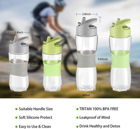 Sivaphe Clear Water Bottle with Straw, 12 oz, Portable Tritan Sports Drinking Bottle, Green