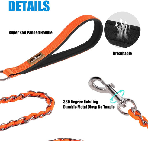 Chew Proof Dog Leash, Heavy Duty Chain Leash for Large Dogs, Indestructible Metal Leash with Soft Padded Handle