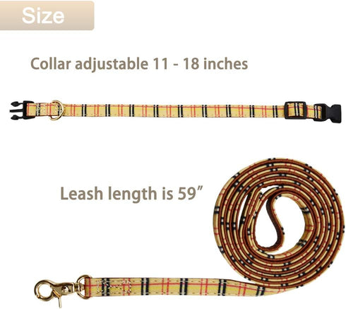 Bowtie Dog Collar and Leash Set, Classic Plaid Adjustable Collar with Removable Bow Tie for Small Medium Large Dogs