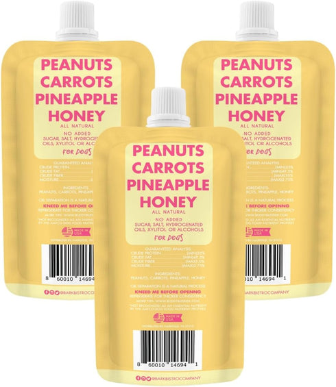 BUDDY BUDDER 3 Pack Carrot Cake Squeeze Packs, 100% Natural Dog Peanut Butter, Healthy Peanut Butter Dog Treats, Made in USA, (4oz packs)