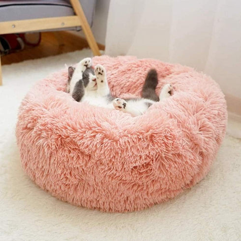 otoez Kitten Puppy Bed 15.7" Pink, Extra Small Round Dog Cat Beds, Anti-Anxiety Plush Calming Donut Bed