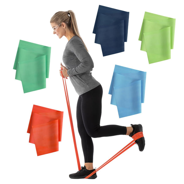 Sammons Preston Non-Latex Exercise Band, 5 Pack, Improve Strength, Dexterity, Flexibility, Set of 5 Resistance Levels