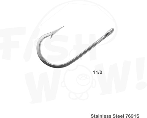 10pcs 7691S 11/0 Fish WOW! Big Game Southern Tuna Stainless Steel Hook Size
