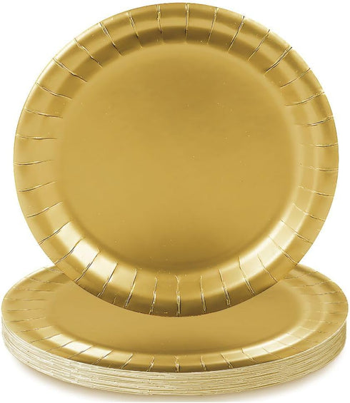 Fun Express Metallic Gold Paper Dinner Plates - Metallic Gold Disposable Dessert