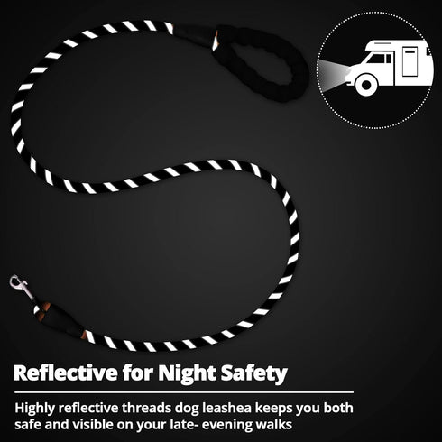 Rope Dog Leash 3 FT, Heavy Duty with Swivel Lockable Hook, Reflective Threads, Padded Handle for Large Medium Dogs
