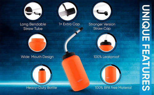 Pro Impact Squeezable Water Bottle, Bendable Long Straw, LDPE BPA Free Plastic, 35.5 Oz Hydration