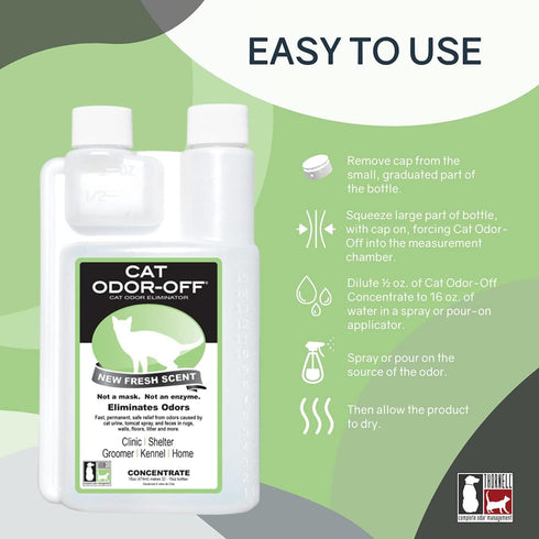 THORNELL Cat Odor-Off Concentrate - Pet Smell Odor Eliminator for Cat Urine, Feces on Carpet & Litter Boxes