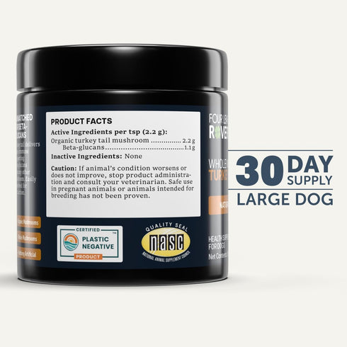 50% Turkey Tail Mushroom for Dogs - Whole, Organic Mushroom Extract - Over Beta-Glucan - Third Party Tested, Made