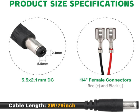 Varbmt 5.5x2.1mm 5.5x2.1mm DC Plug Trail Camera, Trail Camera Power Cord, DC External Power Cable Compatible