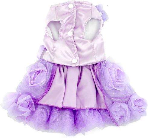 SMALLLEE_LUCKY_STORE Pet Small Dog Wedding Dress with Bowknot - Birthday Party Costume, Satin Rose Pearls, Girl Formal