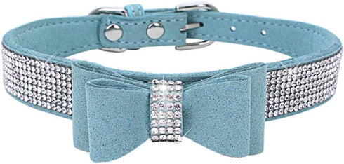 Dogs Kingdom Adjustable Velvet Bow Tie Collar, Cute Pet Dog Necklace, Blue, L