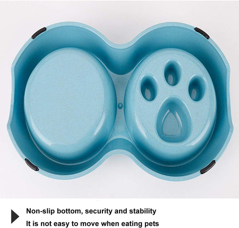 Tineer Double Pet Dog Slow Feeder Bowl, Stainless Steel Anti-Choke Puppy Food and Water Feeder (Pink) for Dogs Cats