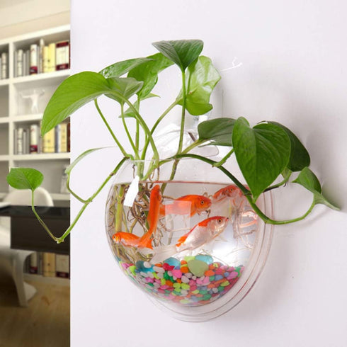 Wall Mounted Acrylic Fish Bowl, 7 Inch Clear Hanging Flower Pot Vase Decoration for Aquarium Plant Wall Decor