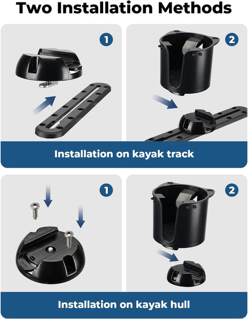 KEMIMOTO Kayak Cup Holder with Track Mount Install, Anti-Slip Clips, Compatible with Yeti or Other 12-32 oz Bottles