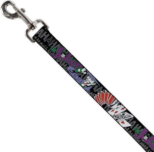 Buckle-Down Pet Leash - The Joker Pose/Cards/HAHAHAHA, Black/Gray, 4 Feet Long, 1" Wide