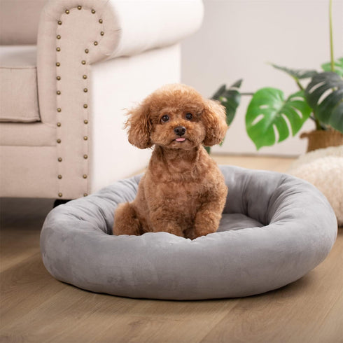 KASENTEX Round Dog Beds for Small Dogs and Puppy, Donut Dog Bed and Cat Bed, Anti Slip & Machine Washable, Grey, 20x20