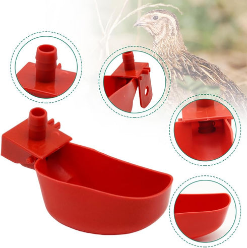 12Pcs Quail Water Cups - Pigeon Automatic Bird Waterer for Cage, Hang Drinker Breeding Poultry Drinking Bowls, Red