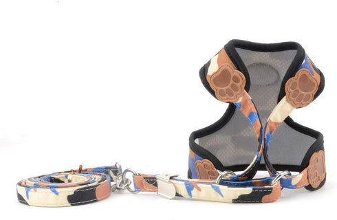 SMALLLEE_LUCKY_STORE Small Dog Cat Mesh Harness & Lead, No Escape Adjustable Padded Military Camo Blue, M