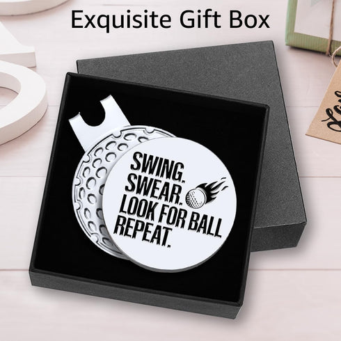 Swing Swear Look for Ball Golf Ball Marker with Magnetic Hat Clip, Funny Golf Gifts for Men Women Golf Lovers
