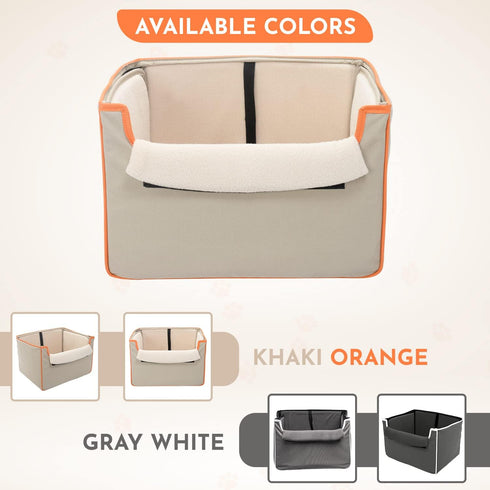 Collapsible Pet Booster Car Seat Box with Plush Fleece Cover, Foldable Carseat for Small Dogs Under 20 lbs, Khaki