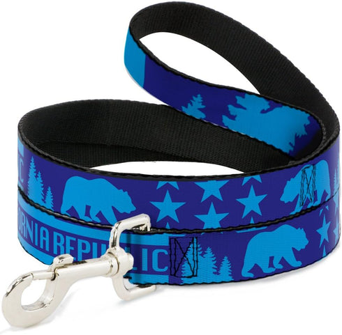 Dog Leash California Republic Bear Stars Silhouette, Blues, 6 Feet Long, 1.0 Inch Wide