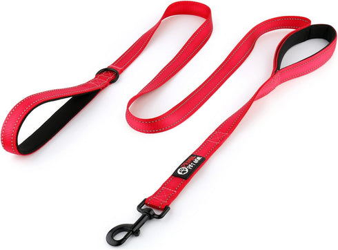 Dog Leash 6ft Long - Heavy Duty Reflective Double Handles Lead for Control Safety Training - Padded Two Handle Leashes