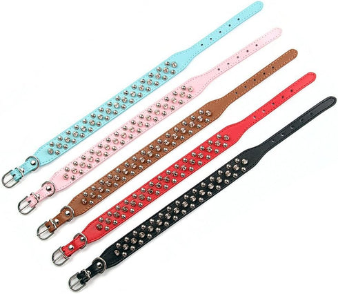 Mushrooms Spiked Rivet Studded Adjustable PU Leather Pet Collars for Cats and Dogs (X-Small, Brown)