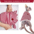 DENTRUN Hairless Cats Shirt, Breathable Daily Wear Clothes for Cats, Soft Stripe Vest Pajamas Jumpsuit