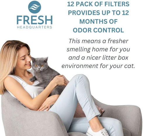 12-Pack Activated Carbon Litter Box Filters, Premium Pre-Cut Replacement for PetMate Booda Dome