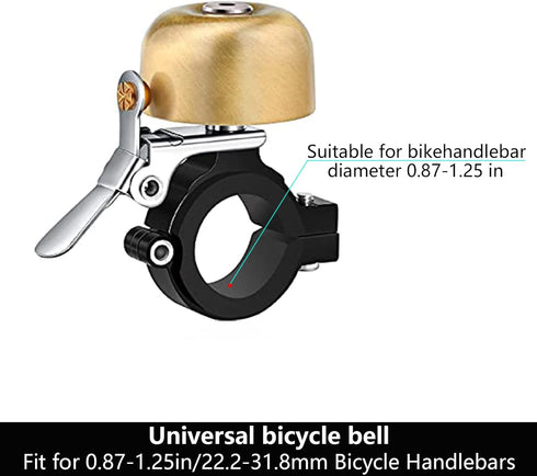 Greallthy Classic Brass Bike Bell, Loud Sound Bicycle Bell for Adults Kids, Fits 0.87-1.25in/22.2-31.8mm Handlebars